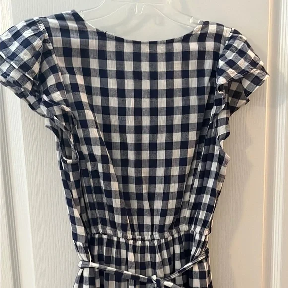 Old Navy Blue Checkered Midi Dress with Ruffle Sleeves - Picture 7 of 8
